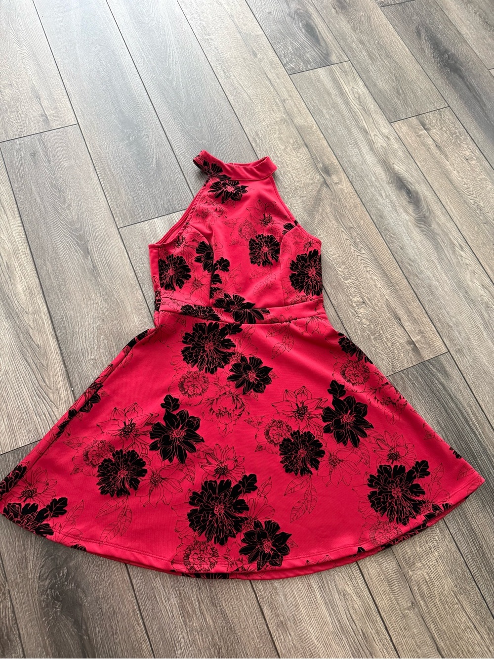 Almost Famous Red Floral High-Neck Skater Dress